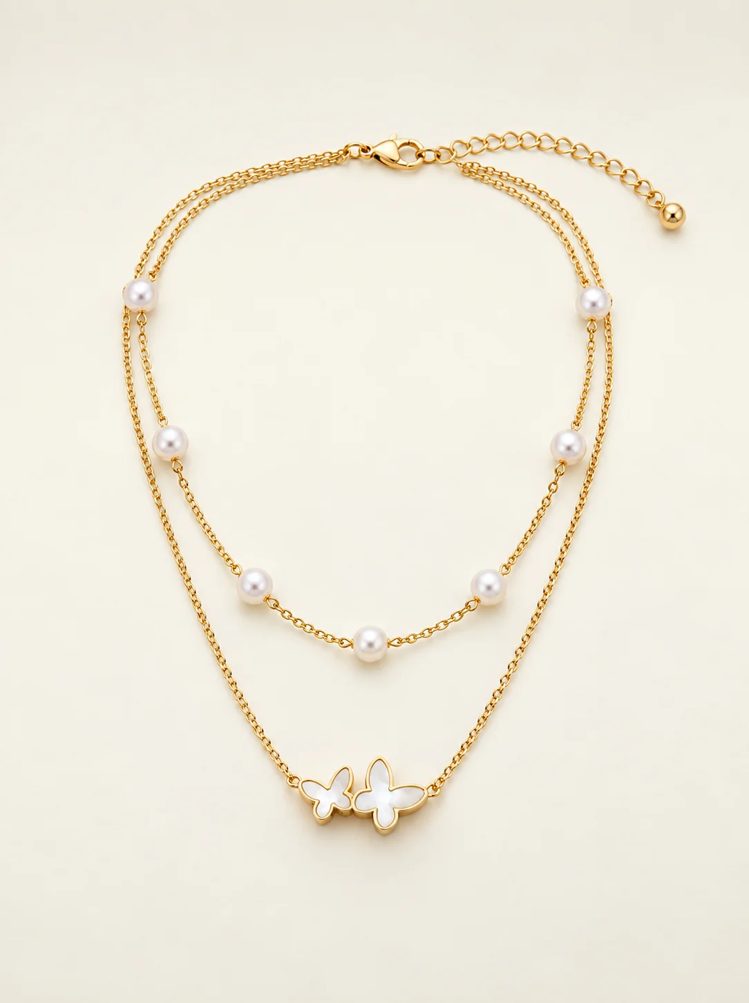 Pearl Butterfly Layered Necklace